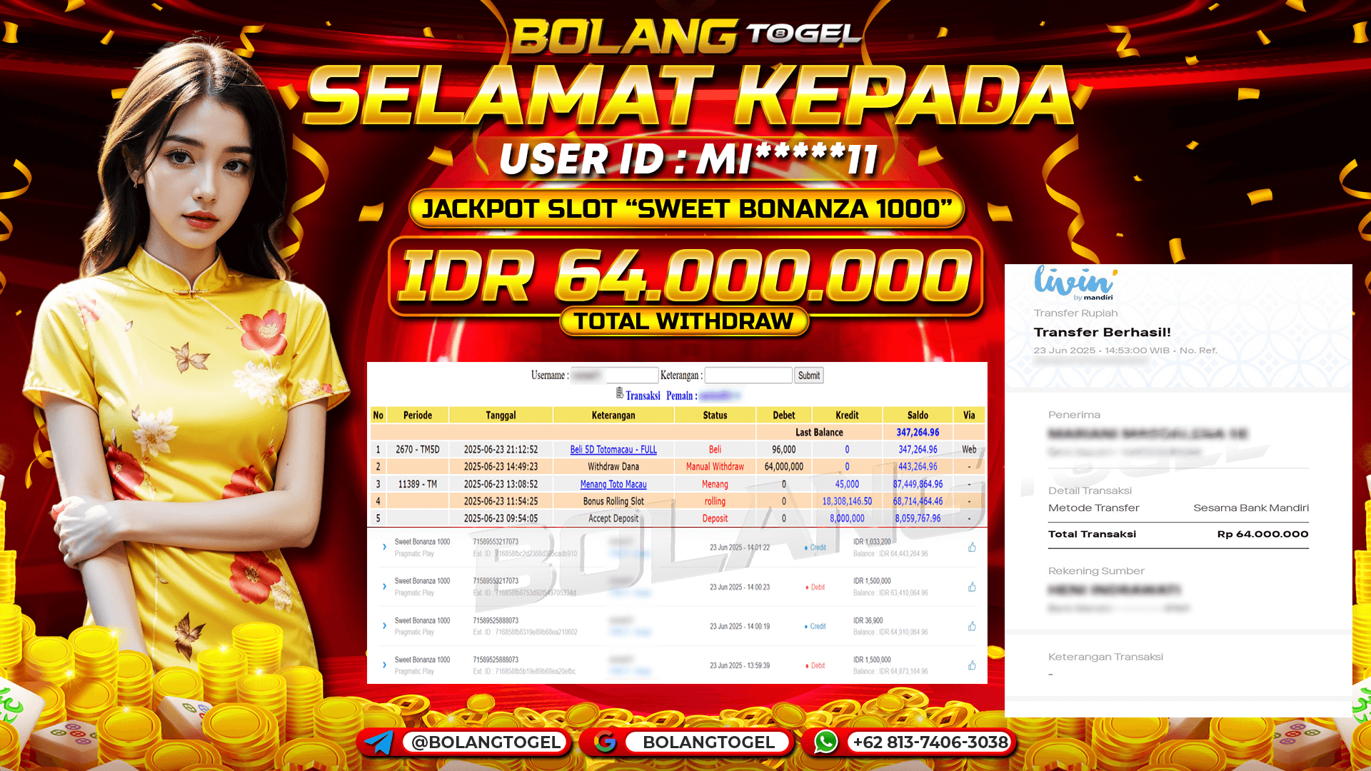 Bukti jackpot SWEET BONANZA 1000 BOLANGTOGEL - gambar 1